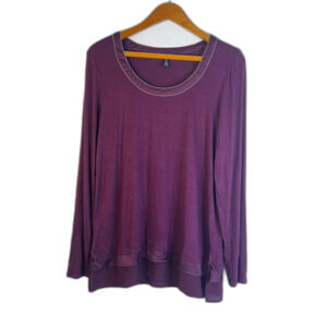 White House Black Market Purple Jeweled Collar Layered Hem Blouse Size Medium